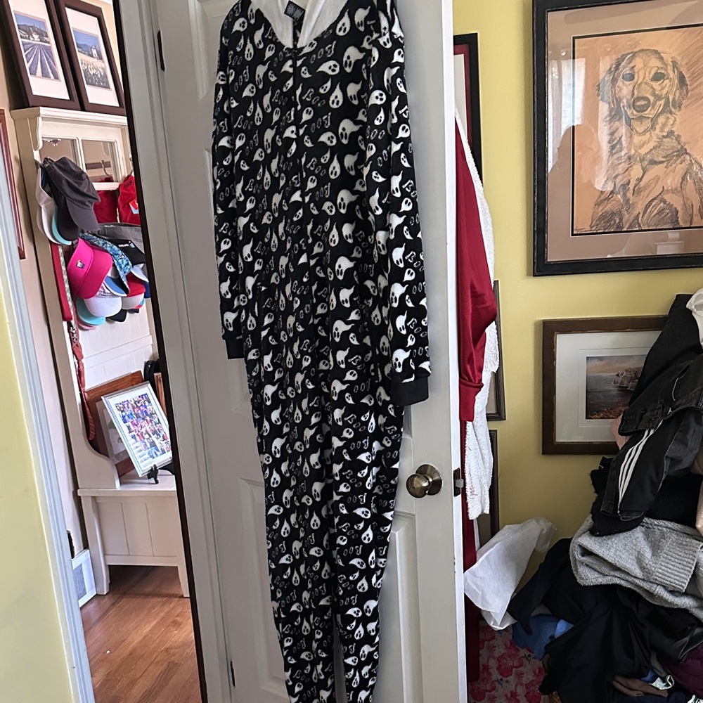 Black and White Ghost Print adult onesie